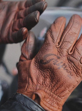 现货包邮grifter个性男士复古哈雷手套印第安摩托车牛皮全指咖啡