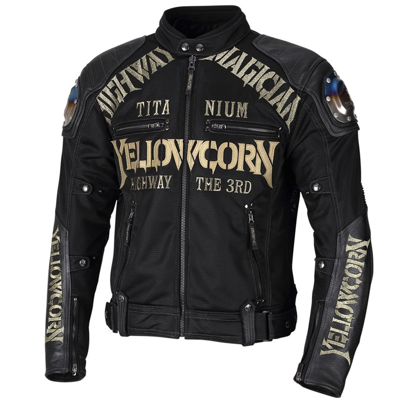 日本夏季钛合金防摔哈雷骑行服网眼透气赛车服摩托机车夹克黑白