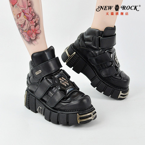 NEWROCK手工真皮ins风朋克高帮鞋