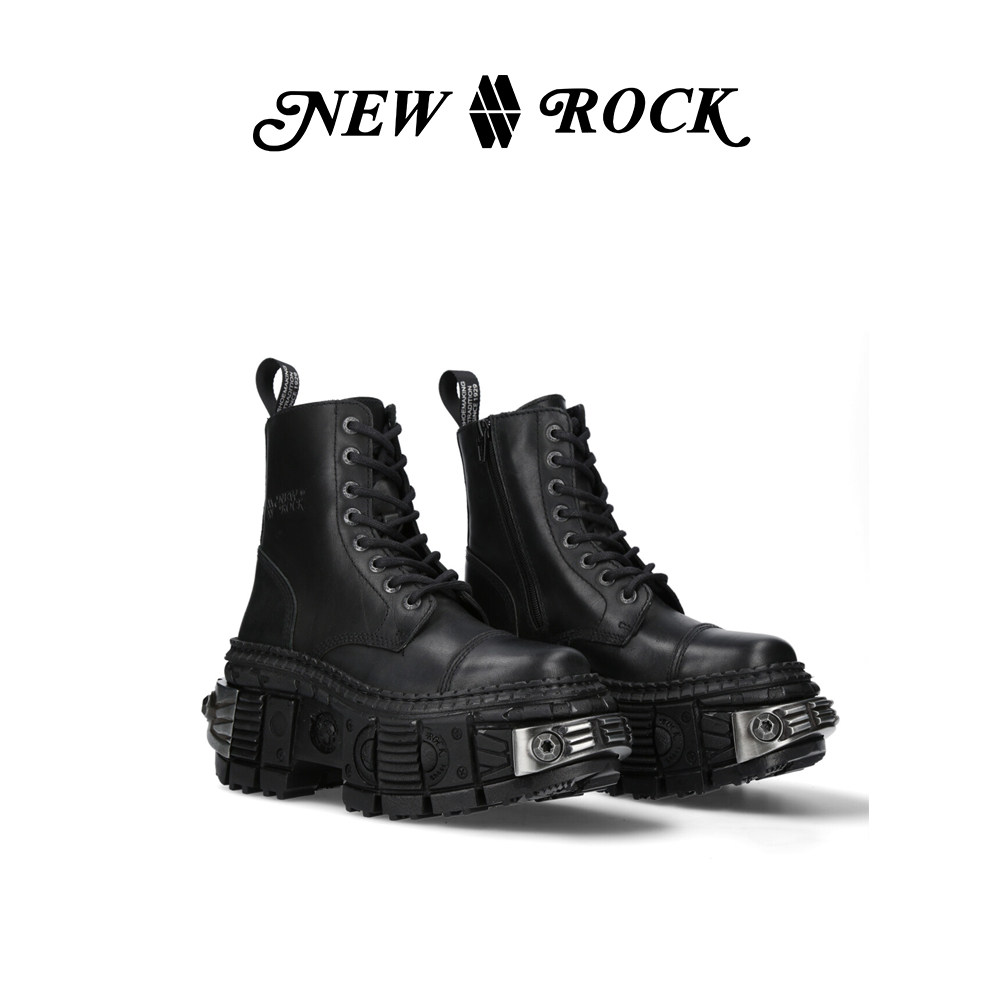 New Rock西班牙秋冬新款暗黑朋克金属坦克系带潮流厚底耐磨马丁靴