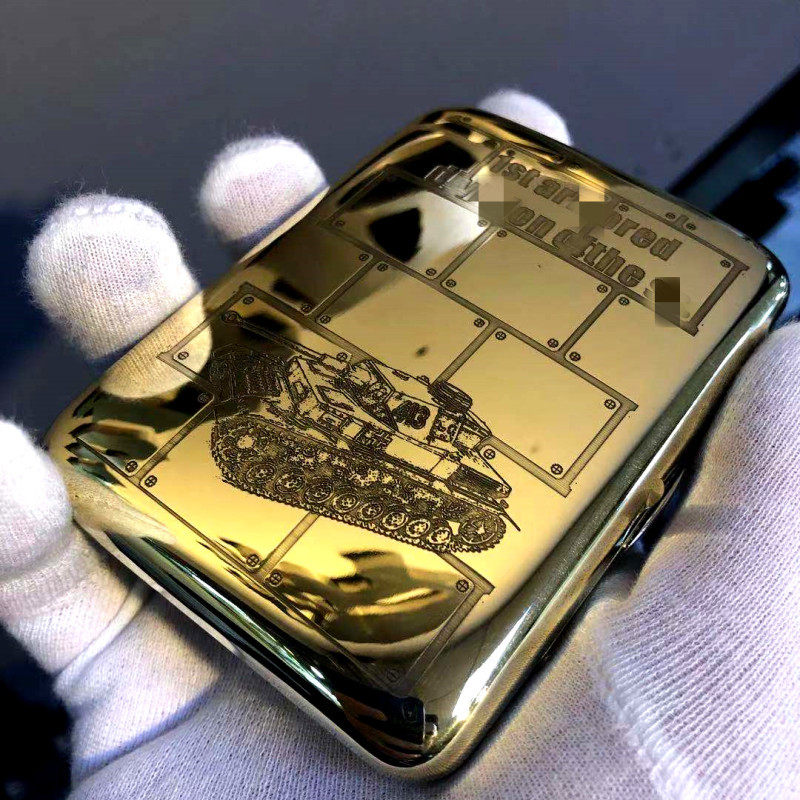 君迷户外德军纯铜烟盒收纳德国古铜色滚花黄铜金属老式复古打火机