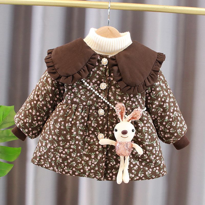 女童碎花棉服外套2025新款儿童洋气棉袄加厚冬装宝宝冬季夹棉上衣