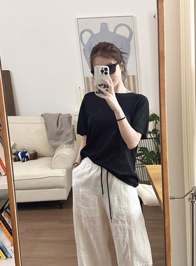 CHIA夏季垂感清爽莫代尔和纸纱宽松款显瘦可斜肩大版针织t