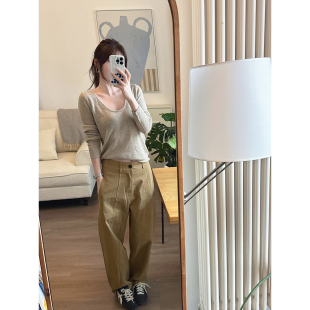 气质不挑人 洗水布 CHIA韩订单帅气显瘦洋气浅棕色工装 裤