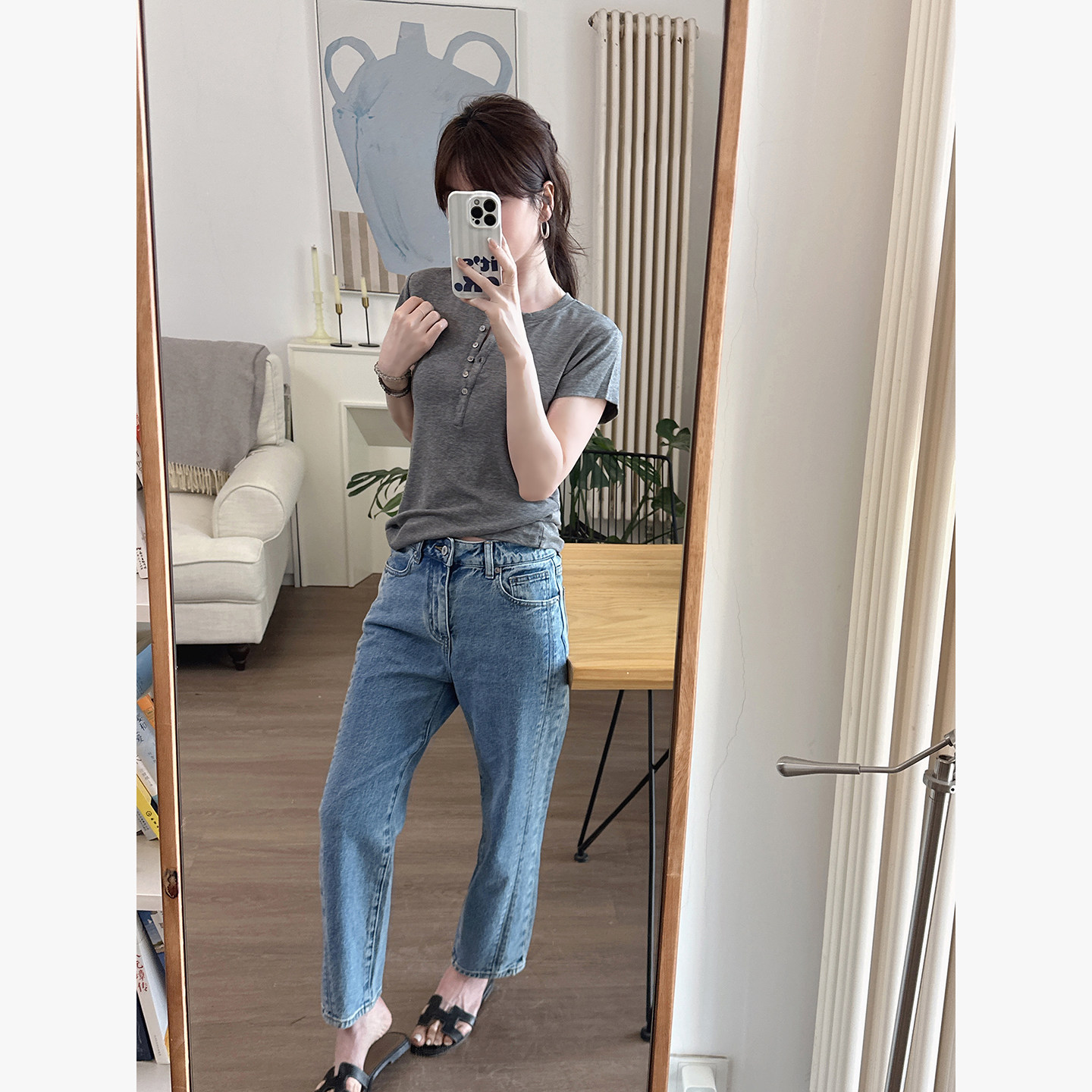 CHIA常规万能搭不挑人排扣高弹力正肩修身美式显瘦不紧绷短袖t