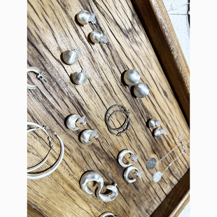 颓废家掌柜自有的哑光拉丝浅银色会炒鸡显气色的耳钉合辑装饰品女