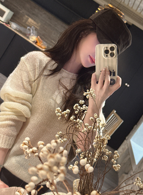 CHIA韩国订单款低密度粗针糯叽叽奶油杏一字领毛衣冬季内搭敲温柔