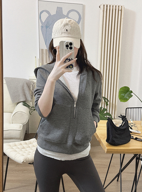 颓废家极简基础运动休闲半拉链连帽直筒款气质秀气长袖深灰色卫衣