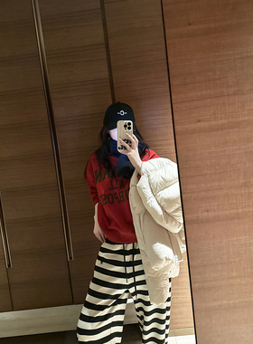 CHIA圣诞新年本命红敲低调酒红撞色字母简洁百搭不挑人复合绒卫衣