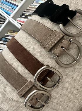 颓废家人手一条无敌DA牌的翻毛皮纯皮带百搭配牛仔裤腰带2024新款