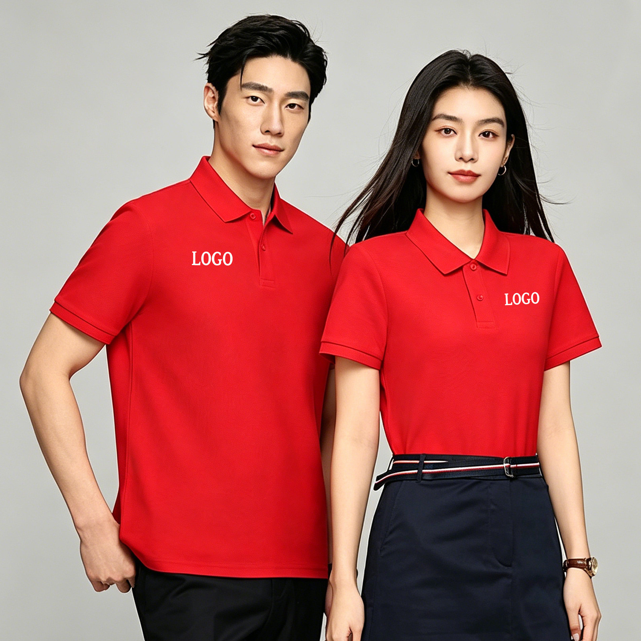 220g丝光长绒棉蜂巢珠地布纯色翻领短袖定制logo商务工作服广告衫