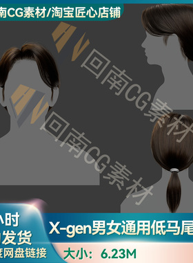 Xgen复古男女通用低马尾发型写实毛发素材MAYA影视游戏虚拟素材