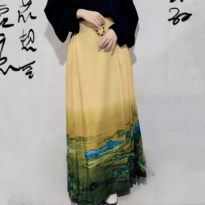 真大鱼大小码胖MM【千里江山】只此青绿改良拉链松紧马面裙半身裙