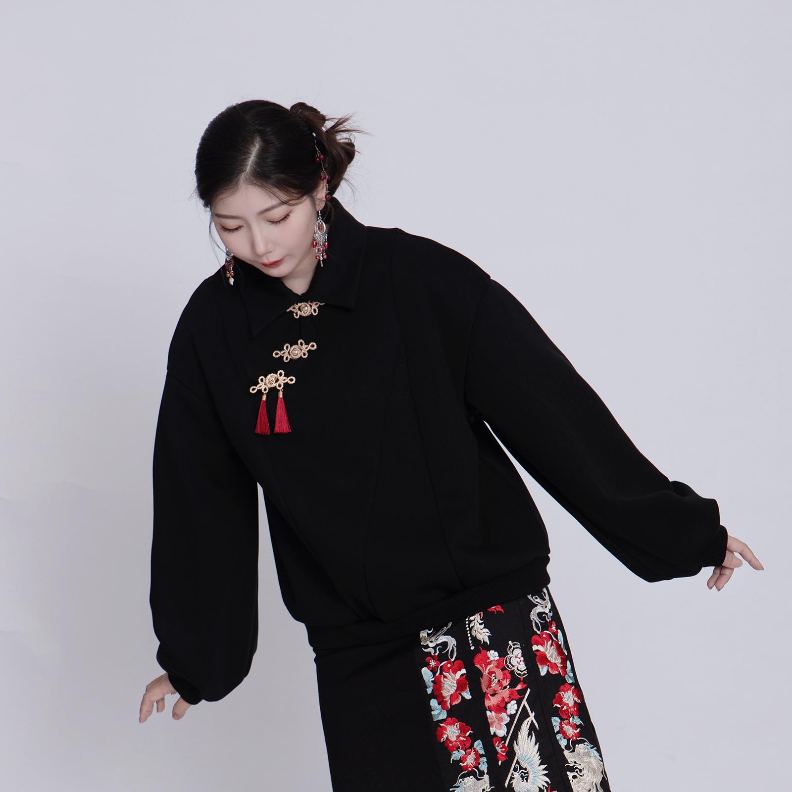 翻领百搭新中式长袖立领卫衣