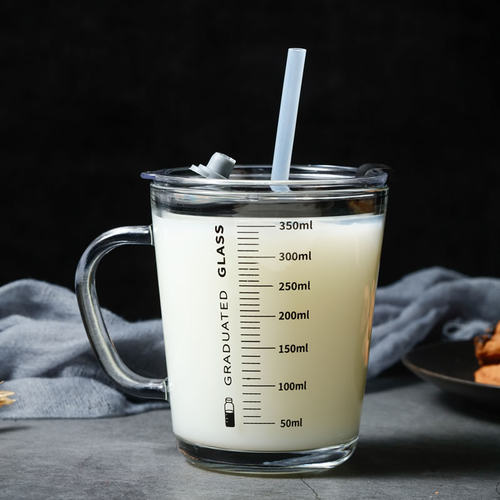 食品级加厚玻璃水杯刻度牛奶杯