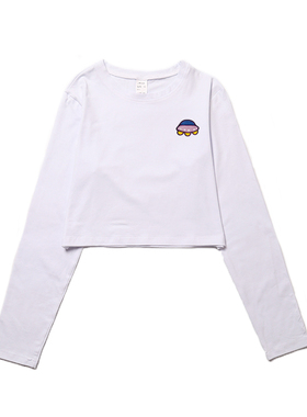 billkong2021新款夏天ins原宿风国潮刺绣印花长袖露脐T恤青春百搭