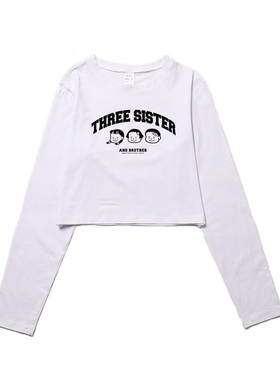 billkong欧美ins复古小众街头慵懒短款T恤spao三兄妹休闲露脐长袖