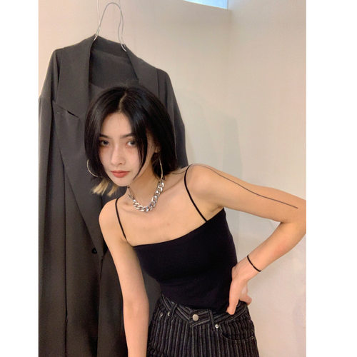 billkong辣妹纯色吊带背心女夏一体式胸垫外穿上衣细带打底抹胸