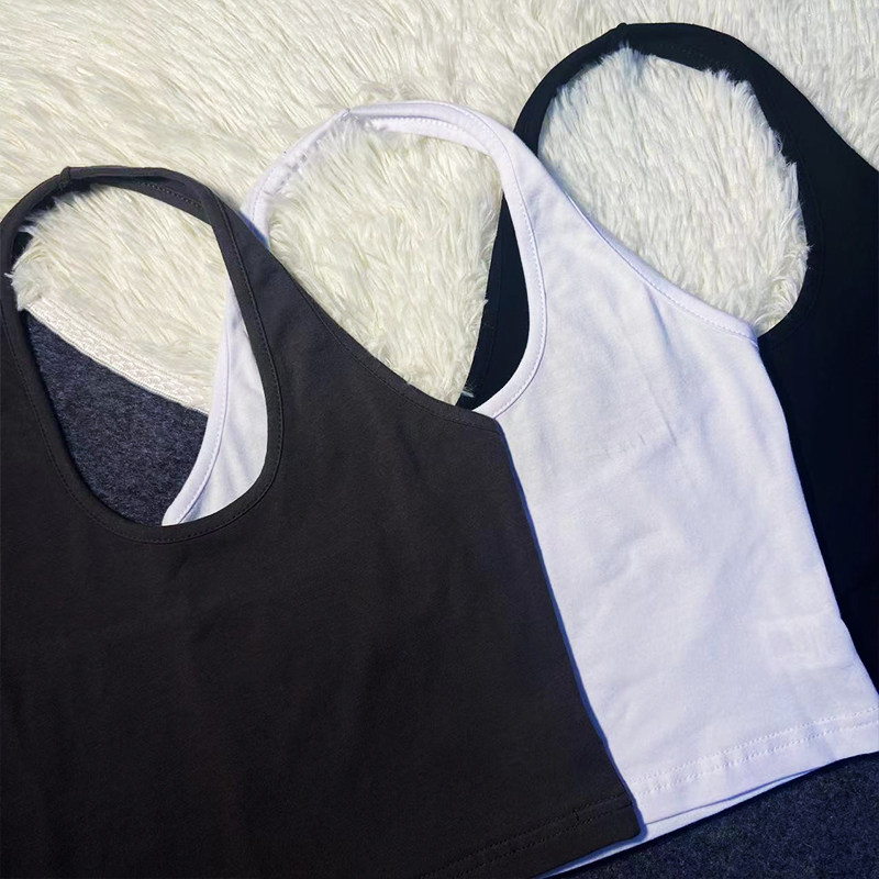 billkong背心外穿2022新款印花抹胸露脐小众挂脖简单休闲ins上衣