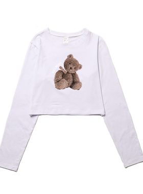 billkong流行2021夏季新款闺蜜姐妹装小熊图案印花纯棉露脐长袖