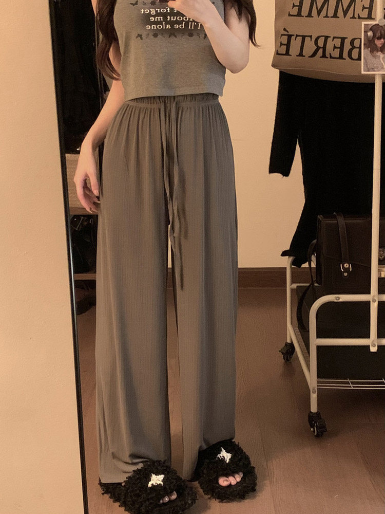 billkong设计感冰丝休闲裤女夏季凉凉裤洋气高腰垂感直筒拖地长裤