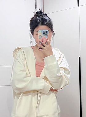 billkong开衫加绒奶黄拉链连帽卫衣女复古学院风字母印花宽松外套