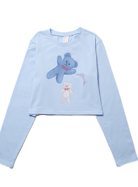 billkong长袖t恤短款春秋韩版宽松ins潮慵懒风露脐薄款早秋上衣