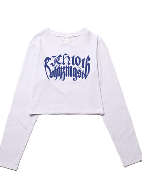 billkong潮牌ins可爱时尚清新夏天露脐长袖休闲百搭小众T恤闺蜜装