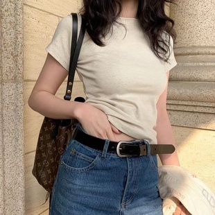 显瘦圆领纯棉打底上衣 billkong studio美式 白色t恤女正肩短袖 新款