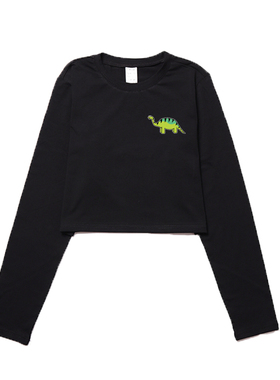 billkong超火设计感圆领长袖T恤夏韩版潮流小众短款高腰露脐上衣