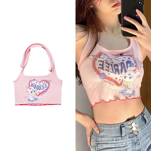 billkong背心外穿2022夏新款印花抹胸露脐小清新小吊简单休闲上衣