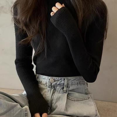 黑色针织打底衫女士修身显瘦