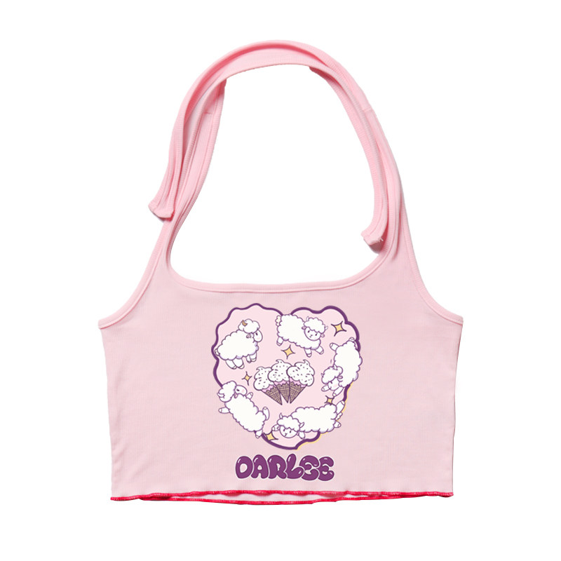 billkong2021新款ins流行卡通印花短款绑带背心可爱活泼姐妹装