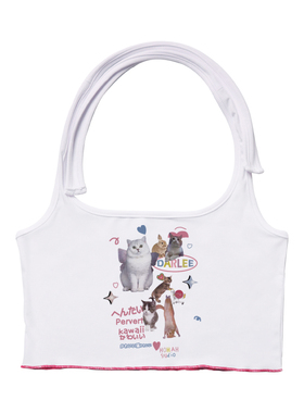 billkong性感辣妹可爱甜美猫咪印花露脐小吊带小众设计内搭外穿