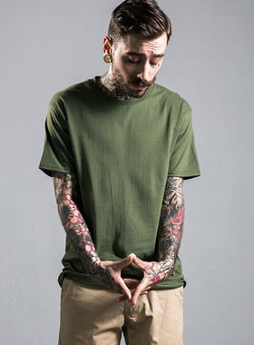 billkong复古潮牌纯棉短袖T恤2022夏季新品纯色透气t恤男女半袖