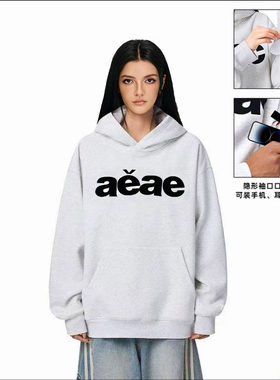 billkong洋气印花连帽隐藏袖口袋拉链拉锁男女同款情侣帽加绒卫衣