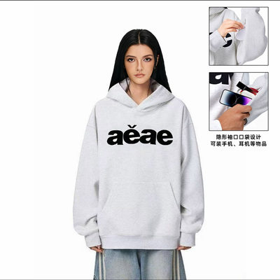 billkong洋气印花连帽隐藏袖口袋拉链拉锁男女同款情侣帽加绒卫衣