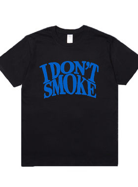 billkong2021新款夏季蓝色英文字体图案印花短袖T恤百搭情侣装