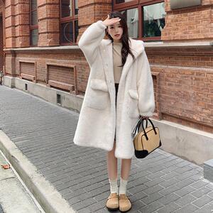 白色仿貂毛皮毛一体外套女冬中长款2024新款加厚可爱毛毛学生少女图片