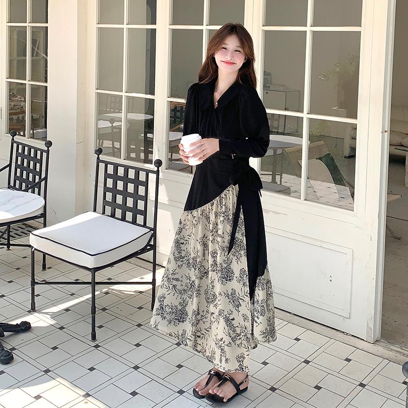 新中式V领碎花连衣裙女春夏2025新款独特绝美温柔气质假两件长裙,女装连衣裙,宁宁家