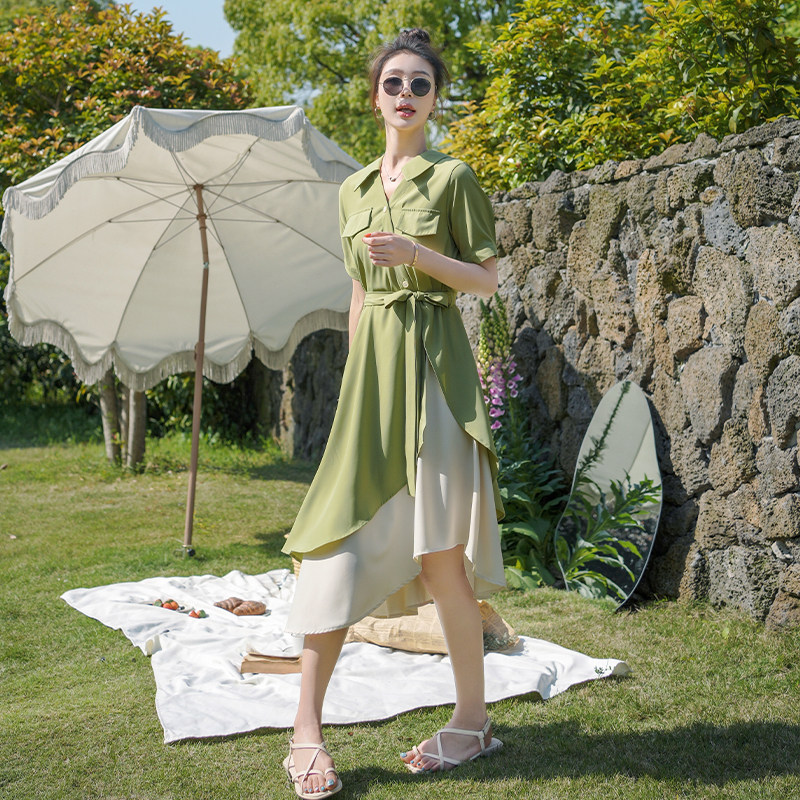 现货充足牛油果绿连衣裙女2024年新款303-Q310-P110-K158,女装连衣裙,宁宁家