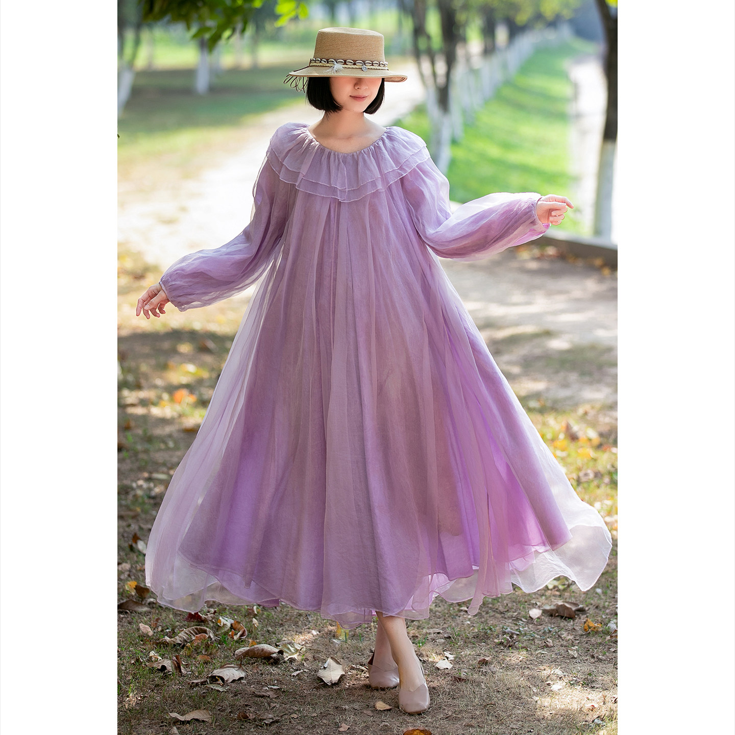 2026新款高端绝美桑蚕丝国际春秋奢华大气仙气紫色真丝连衣裙