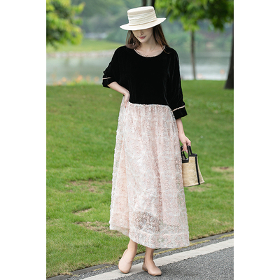 金丝绒小众高贵水溶蕾丝连衣裙