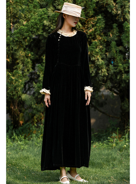 2026新款复古真丝全丝绒高端高贵洋气金丝绒女春秋欧货品牌连衣裙