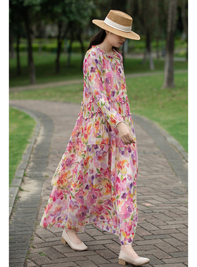 2026新款高端大气上档次名牌夏季绝美真丝桑蚕丝国际大牌女连衣裙