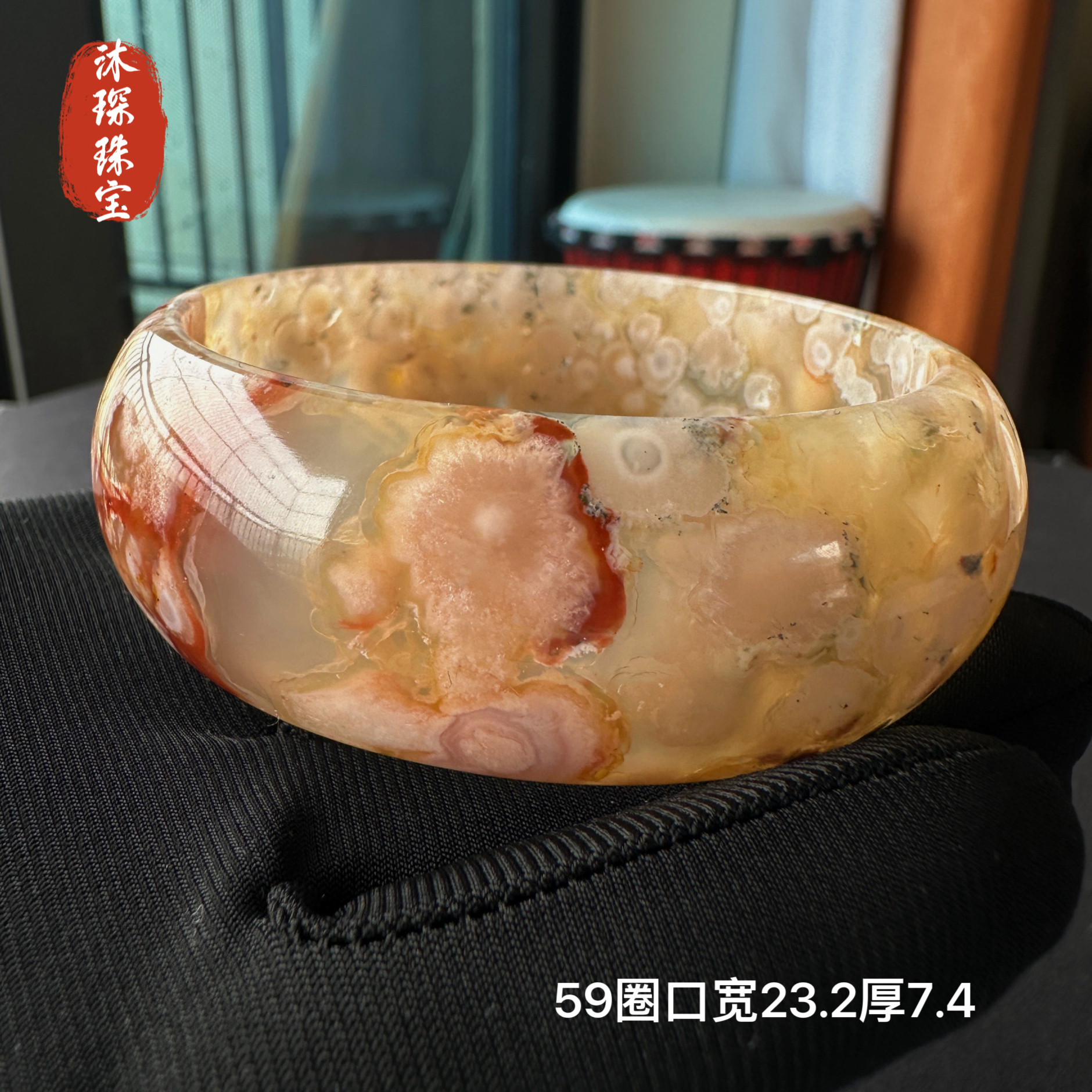 59圈牛血红复古风转运环宽版手镯