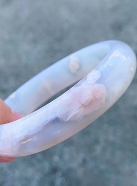 59.3圈天然冰透白色樱花玛瑙手镯网红女款百搭飘花转好运手环礼物