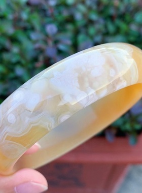 天然时尚风复古黄色硬核玛瑙手镯