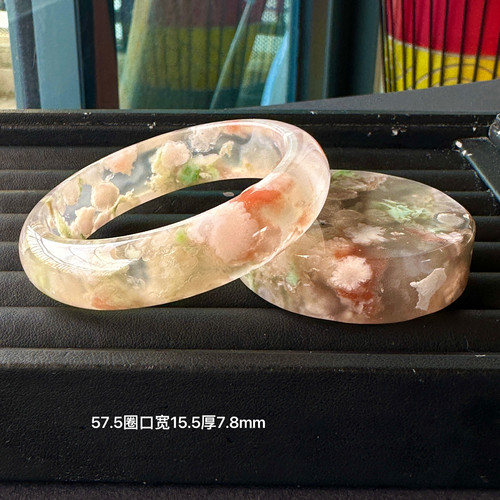 天然冰种翠绿色樱花玛瑙手镯套装