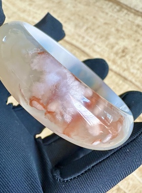 58.5圈天然冰透粉红色樱花玛瑙手镯女款百搭飘花转好运手环礼物